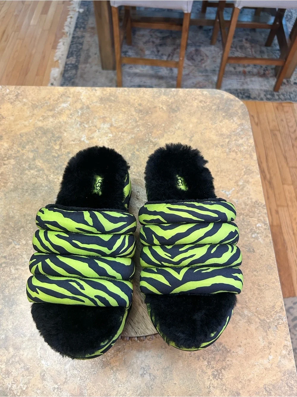 UGG Maxi Slide Platform Slide Sandals Tiger Print Key Lime in Lime